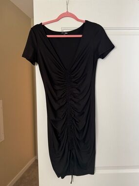 Black Ruched V-Neck Bodycon Dress